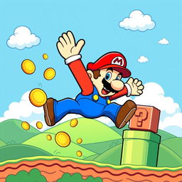 A vibrant and colorful vector illustration of Super Mario, the iconic video game character, in his classic red cap and blue overalls