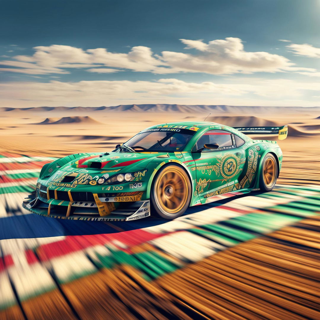 A digital art of a high-speed Mauritanian race car