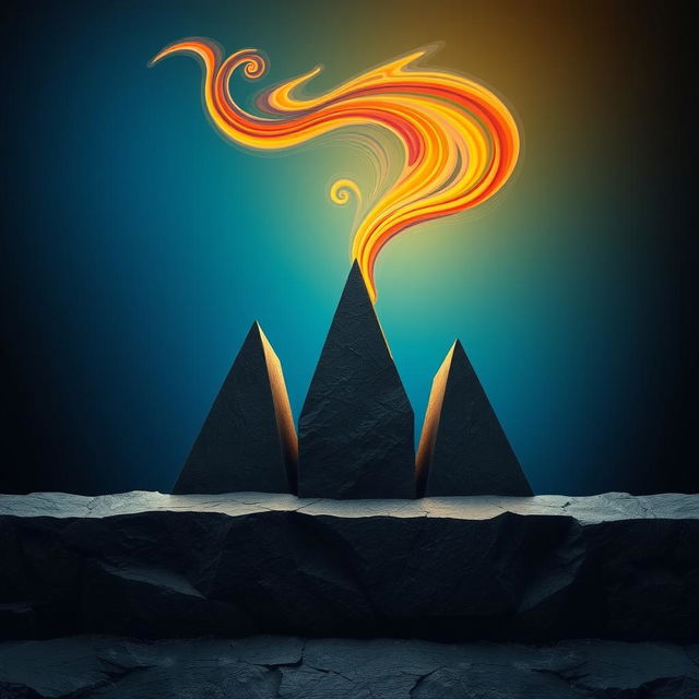 An abstract representation of a barrier preventing upward movement, featuring a visually striking combination of dark, angular shapes and vibrant, swirling colors above them, symbolizing ambition and desire