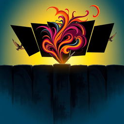 An abstract representation of a barrier preventing upward movement, featuring a visually striking combination of dark, angular shapes and vibrant, swirling colors above them, symbolizing ambition and desire