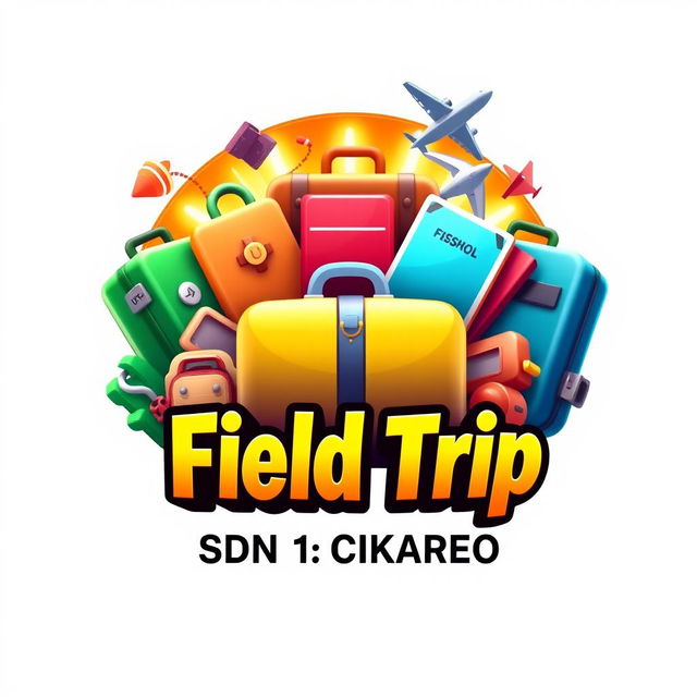 A vibrant 3D gaming logo featuring a travel-themed design with elements such as suitcases, airplanes, and passports, arranged dynamically