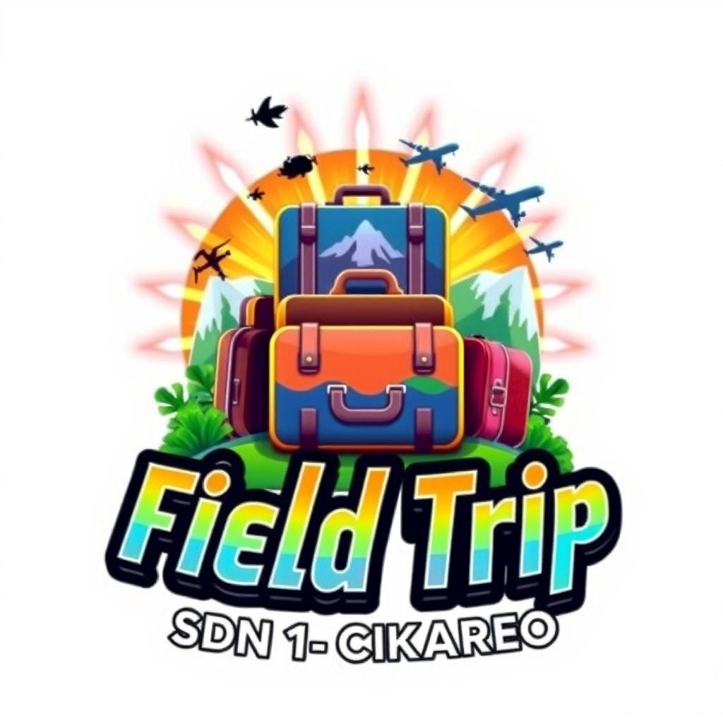 A vibrant 3D gaming logo featuring a travel-themed design with elements such as suitcases, airplanes, and scenic landscapes, positioned prominently in the background with glowing lights radiating outward for a captivating effect