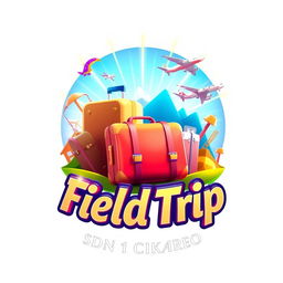 A vibrant 3D gaming logo featuring a travel-themed design with elements such as suitcases, airplanes, and scenic landscapes, positioned prominently in the background with glowing lights radiating outward for a captivating effect