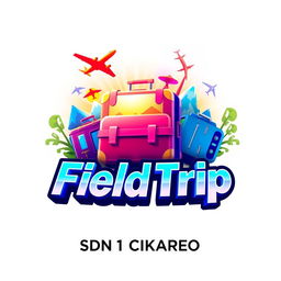 A vibrant 3D gaming logo featuring a travel-themed design with elements such as suitcases, airplanes, and scenic landscapes, positioned prominently in the background with glowing lights radiating outward for a captivating effect