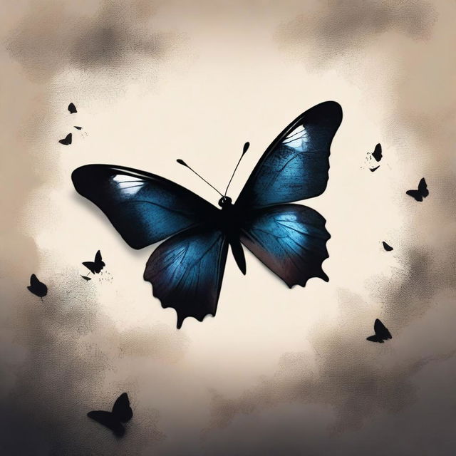 A high-quality digital art piece featuring a dark butterfly with a broken wing