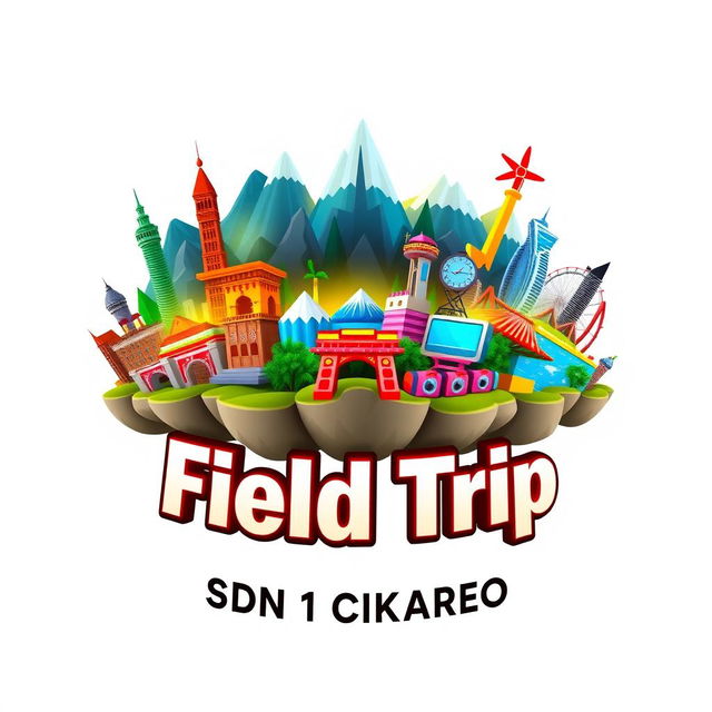A vibrant 3D gaming logo featuring a collection of tourist destinations such as iconic landmarks, mountains, and beaches, arranged as the main visual element