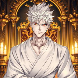 A striking light novel cover featuring a tall male character with pale white skin and a confident demeanor