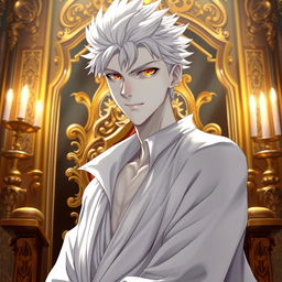 A striking light novel cover featuring a tall male character with pale white skin and a confident demeanor