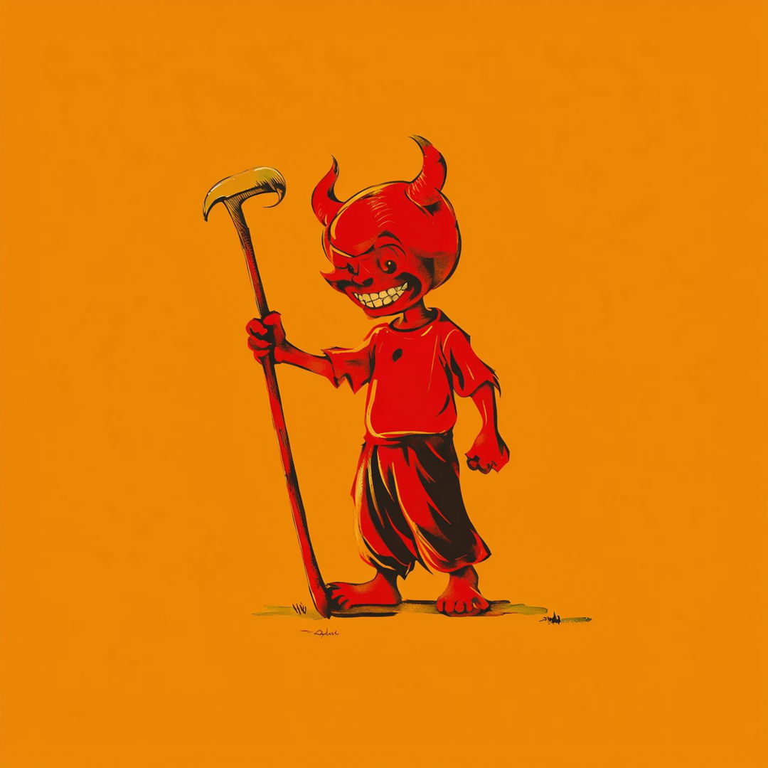 This is a charming, minimalist painting of El Diablito, emphasizing his friendly and mischievous nature