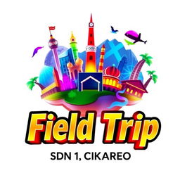 A vibrant 3D gaming logo featuring a tourism theme with elements like famous landmarks, nature scenes, and travel icons in the background