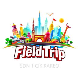 A vibrant 3D gaming logo featuring a tourism theme with elements like famous landmarks, nature scenes, and travel icons in the background