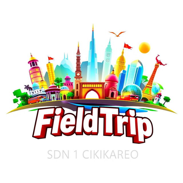 A vibrant 3D gaming logo featuring a tourism theme with elements like famous landmarks, nature scenes, and travel icons in the background