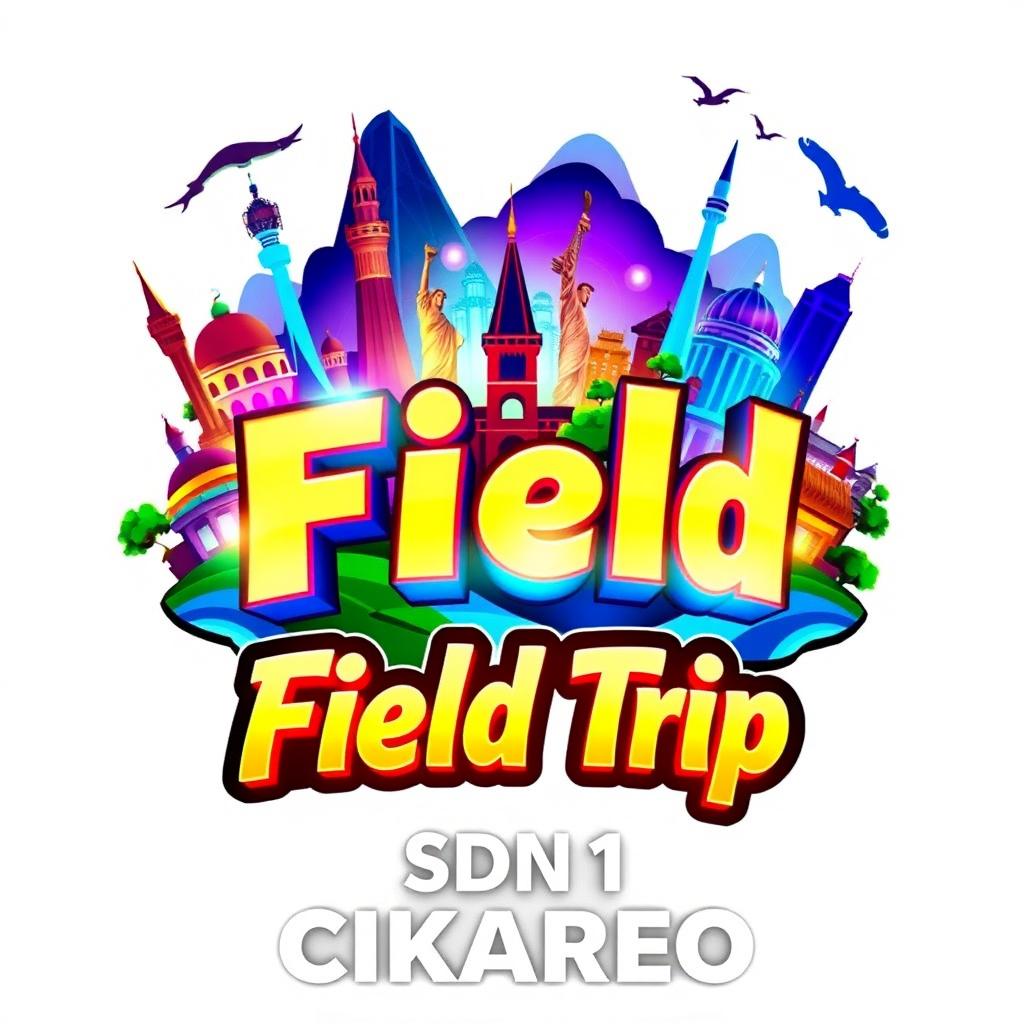 A vibrant 3D gaming logo featuring a tourism theme with elements like famous landmarks, nature scenes, and travel icons in the background