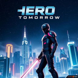 A stunning movie poster featuring a dramatic skyline of a futuristic city under a starry night sky