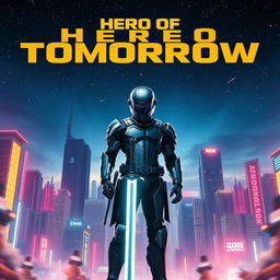 A stunning movie poster featuring a dramatic skyline of a futuristic city under a starry night sky