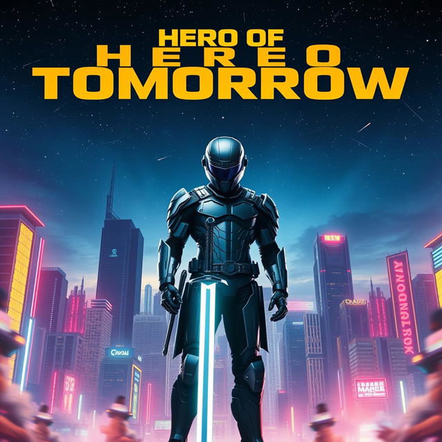 A stunning movie poster featuring a dramatic skyline of a futuristic city under a starry night sky