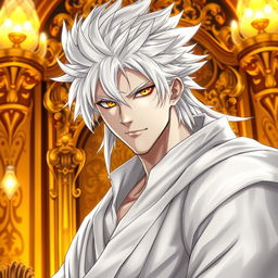 An eye-catching light novel cover featuring a tall male character with striking pale white skin that stands out against warm tones
