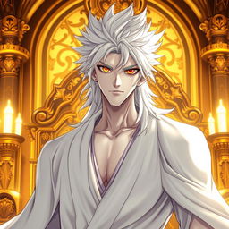 An eye-catching light novel cover featuring a tall male character with striking pale white skin that stands out against warm tones