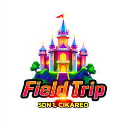 A vibrant 3D gaming logo featuring the iconic Jatinangor Park castle as the central element, beautifully rendered with a dynamic and colorful design