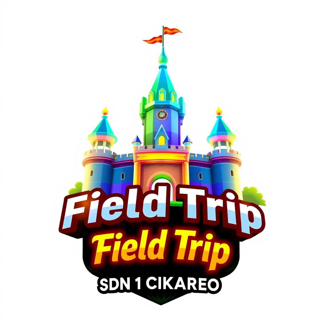 A vibrant 3D gaming logo featuring the iconic Jatinangor Park castle as the central element, beautifully rendered with a dynamic and colorful design