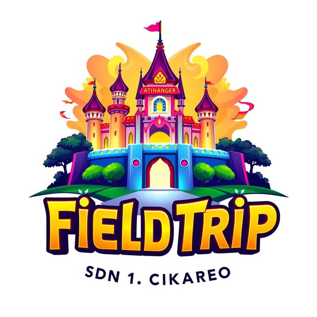A vibrant 3D gaming logo featuring the iconic Jatinangor Park castle as the central element, beautifully rendered with a dynamic and colorful design