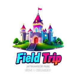 A vibrant 3D gaming logo featuring the iconic Jatinangor Park castle as the focal point, beautifully rendered with a colorful and dynamic design