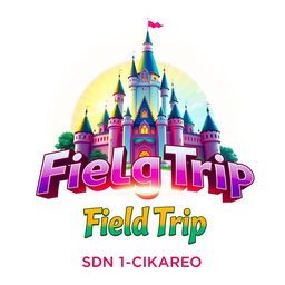 A vibrant 3D gaming logo showcasing the stunning Jatinangor Park castle as the focal point, with a captivating glow emanating from the background to create an enchanting atmosphere