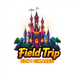 A vibrant 3D gaming logo showcasing the stunning Jatinangor Park castle as the focal point, with a captivating glow emanating from the background to create an enchanting atmosphere