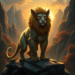 A fantastical hybrid creature combining a powerful, muscular lion's body with a mouse's head, showcasing intricate whiskers, large ears, and a long tail