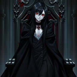 An enthralling light novel cover featuring a tall female character draped in an elegant black cloak that billows dramatically around her