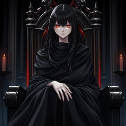 An intriguing light novel cover featuring a tall female character cloaked in a flowing black robe that hints at her mystique