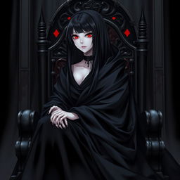 An intriguing light novel cover featuring a tall female character cloaked in a flowing black robe that hints at her mystique