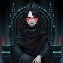 An intriguing light novel cover featuring a tall female character cloaked in a flowing black robe that hints at her mystique