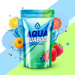 A colorful, eye-catching packaging design for a new energy drink called AQUABOOST