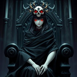An arresting light novel cover featuring a tall female character adorned in a flowing black cloak that elegantly wraps around her figure
