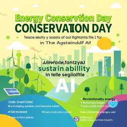 A vibrant and engaging poster for Energy Conservation Day, featuring a modern and stylized design