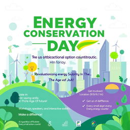 A vibrant and engaging poster for Energy Conservation Day, featuring a modern and stylized design