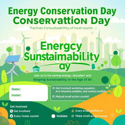 A vibrant and engaging poster for Energy Conservation Day, featuring a modern and stylized design