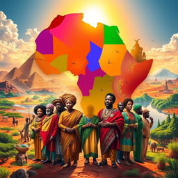 A colorful and vibrant depiction of Africa being portrayed as the most powerful continent in the world