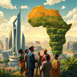 A striking and imaginative illustration depicting Africa as a more powerful continent than America