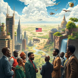 A striking and imaginative illustration depicting Africa as a more powerful continent than America