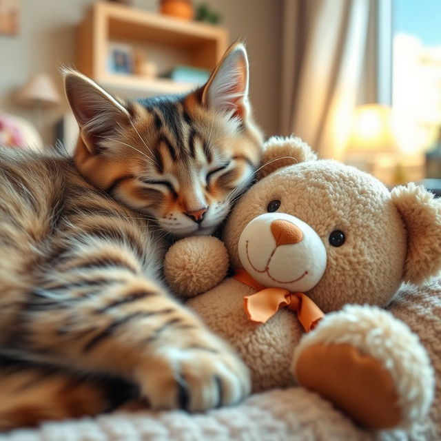 A cute cat snuggling and sleeping peacefully with Mr