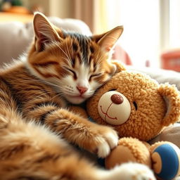 A cute cat snuggling and sleeping peacefully with Mr