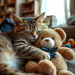 A cute cat snuggling and sleeping peacefully with Mr