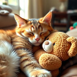 A cute cat snuggling and sleeping peacefully with Mr