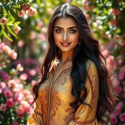 A stunning portrait of Zahra, a young Middle Eastern woman with long, flowing black hair