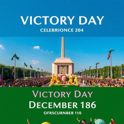 A dramatic scene depicting the Victory Day Parade on December 16th, featuring the grand 'Bijoy Boshonto' celebration in Bangladesh