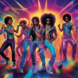 A high-quality digital art image depicting a lively party scene inspired by LMFAO's 'Party Rock Anthem'