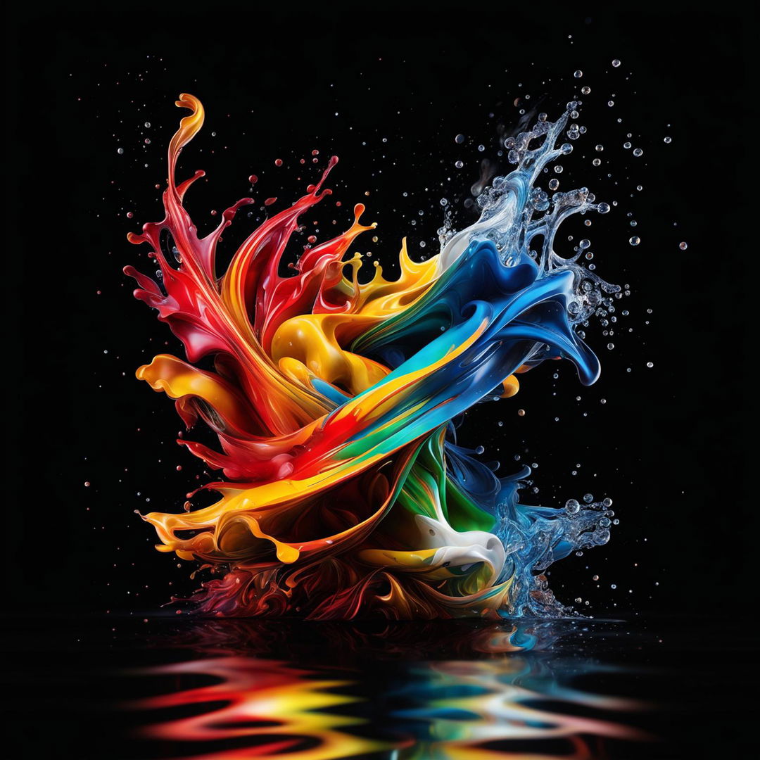 A high-quality digital art image representing the concept of fusion, with symbolic representations of fire and water merging into a new entity at the center