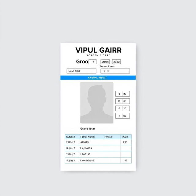 Create an academic report card for a student named Vipul Gajra